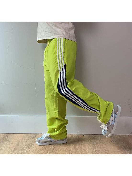 Pants - Cyber Y2k 2000s style loose lightweight striped white and green windbreaker